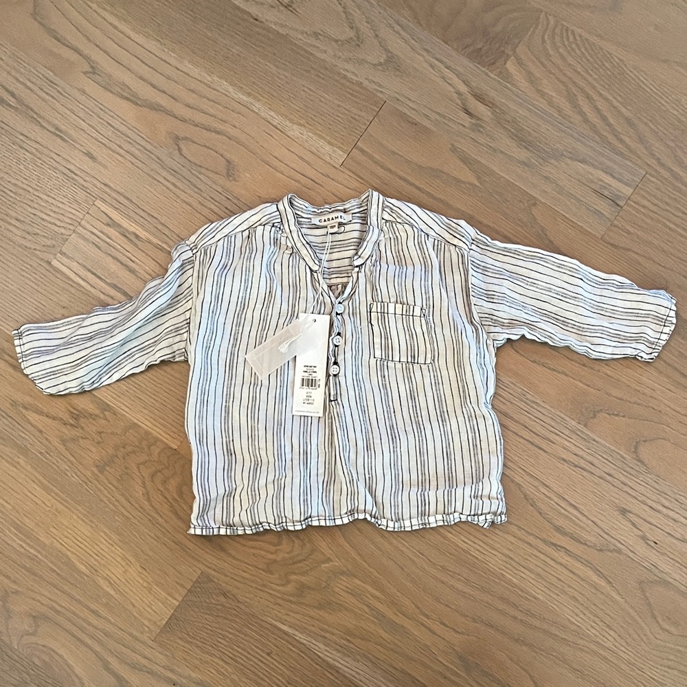NWT Caramel Adonis Baby Vanilla Stripe Linen Shirt